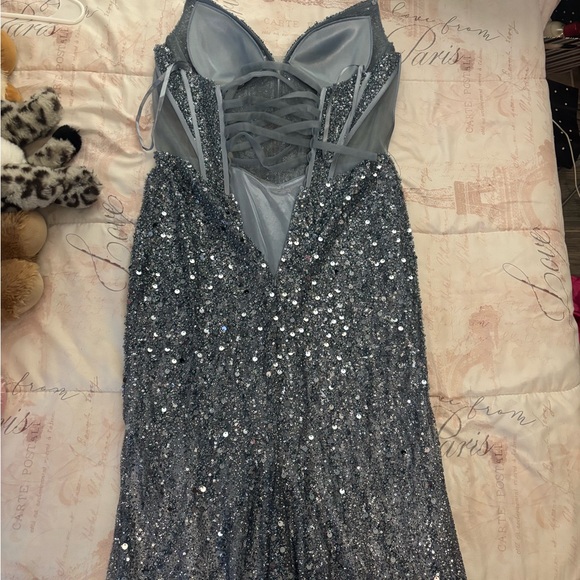 Gray Embellished Sweetheart Prom Gown - Picture 2 of 3
